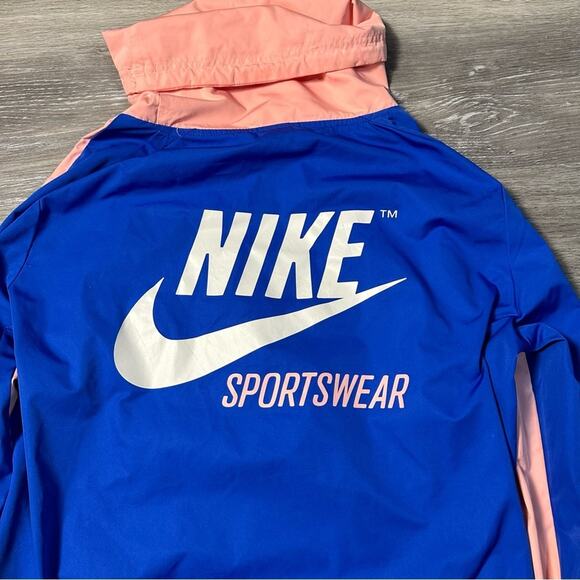 Nike Pink & Blue Retro Cowl Neck Pullover Windbreaker Jacket - Picture 12 of 12